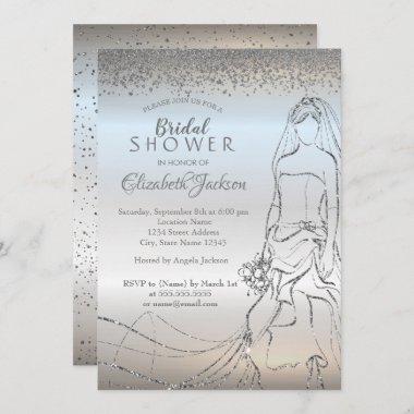 Elegant Silver Bride,Diamonds Bridal Shower Invitations