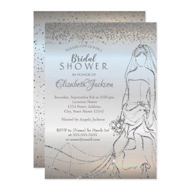 Elegant Silver Bride,Diamonds Bridal Shower Invitations