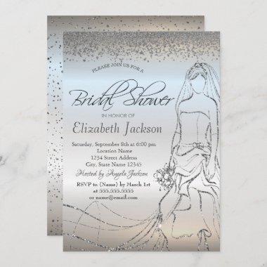 Elegant Silver Bride Dress,Diamonds Bridal Shower Invitations