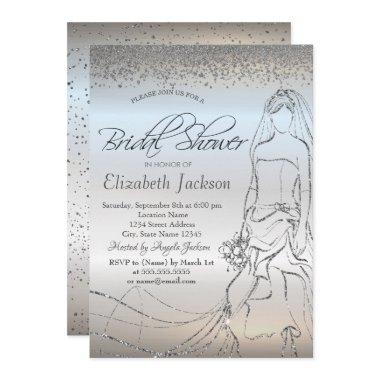 Elegant Silver Bride Dress,Diamonds Bridal Shower Invitations