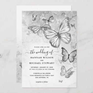 Elegant Silver Butterfly Wedding Invitations