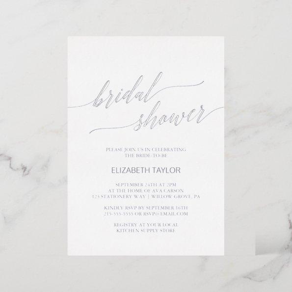 Elegant Silver Foil Calligraphy Bridal Shower Foil Invitations