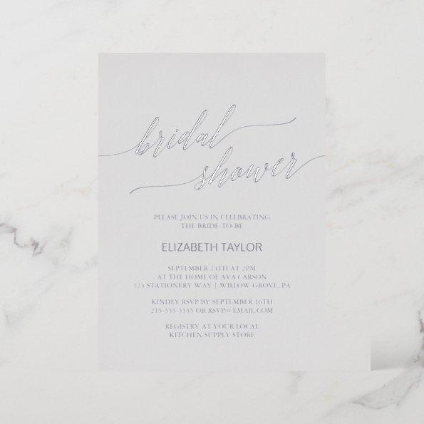 Elegant Silver Foil Calligraphy Gray Bridal Shower Foil Invitations
