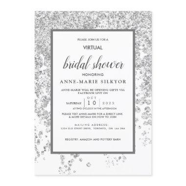 Elegant Silver Glitter Spark Virtual Bridal Shower Invitations