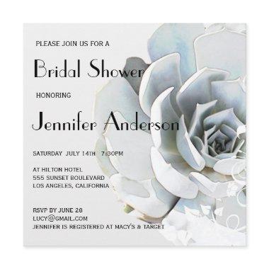 Elegant Silver Gray Blue Succulent Bridal Shower Invitations