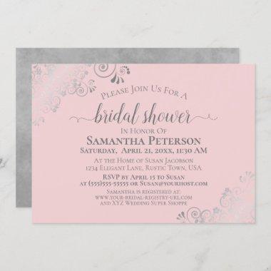 Elegant Silver Lace on Blush Pink Bridal Shower Invitations