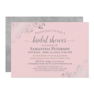 Elegant Silver Lace on Blush Pink Bridal Shower Invitations