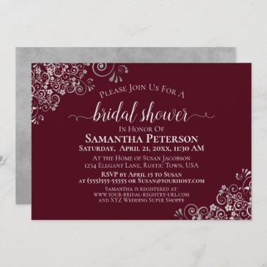 Elegant Silver Lace on Burgundy Bridal Shower Invitations