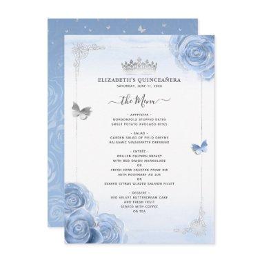 Elegant Silver Light Blue Roses Menu Program