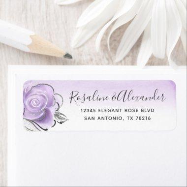 Elegant Silver Light Purple Rose Return Address Label