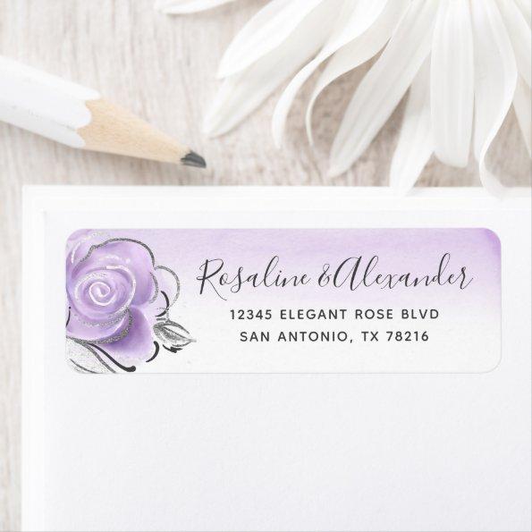 Elegant Silver Light Purple Rose Return Address Label