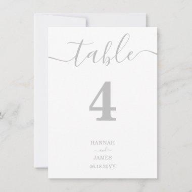Elegant Silver Minimalist Wedding Table Number
