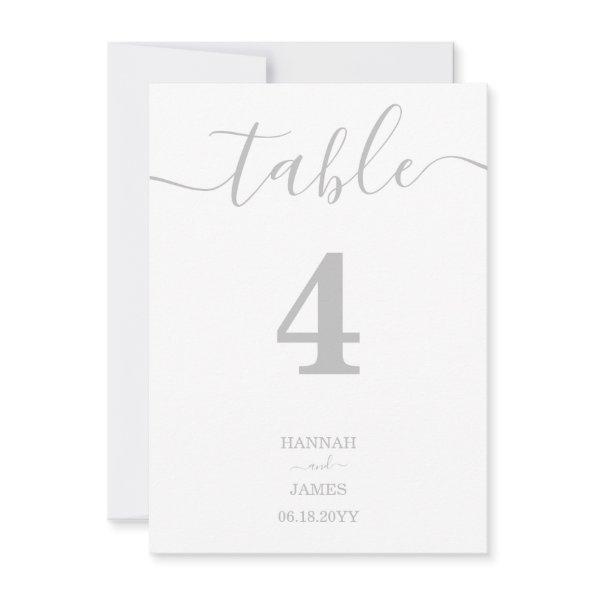 Elegant Silver Minimalist Wedding Table Number