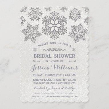 Elegant Silver Snowflake Bridal Shower Invitations