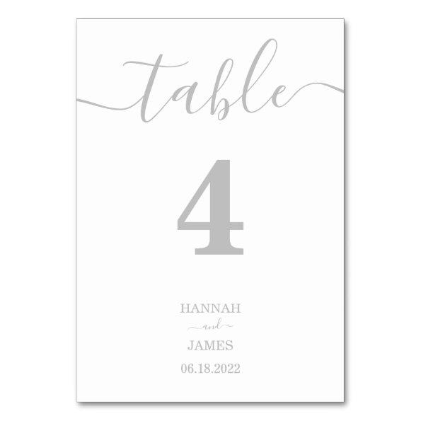 Elegant Silver Typography Calligraphy Wedding Table Number