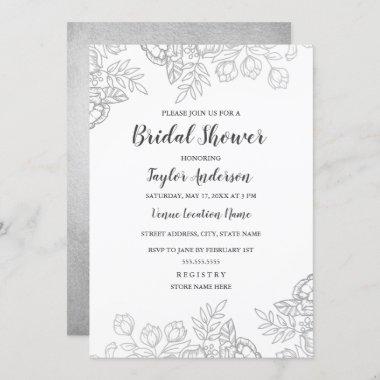 Elegant Silver Vintage Floral Bridal Shower Invite