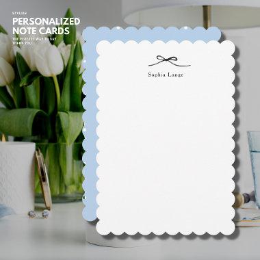 Elegant Simple Blue Personalized Scalloped Edge Note Invitations