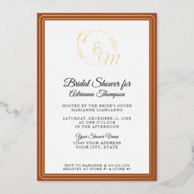 Elegant Simple Burnt Orange Gold Bridal Shower Foil Invitations