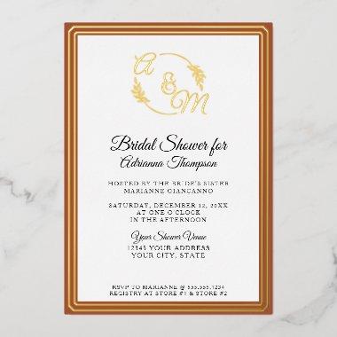 Elegant Simple Burnt Orange Gold Bridal Shower Foil Invitations