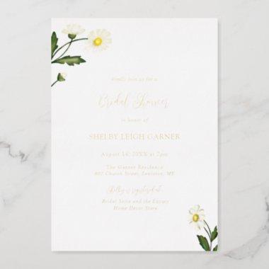 Elegant Simple Daisy Floral Bridal Shower Gold Foil Invitations