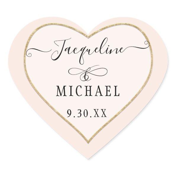 Elegant Simple Gold Glitter Script Blush Pink Heart Sticker