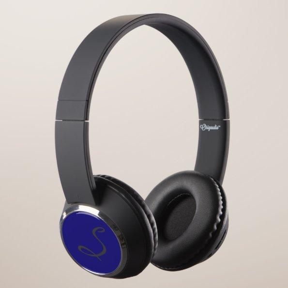 elegant simple modern chic trendy monogram blue headphones