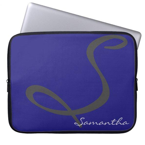elegant simple modern chic trendy monogram blue laptop sleeve