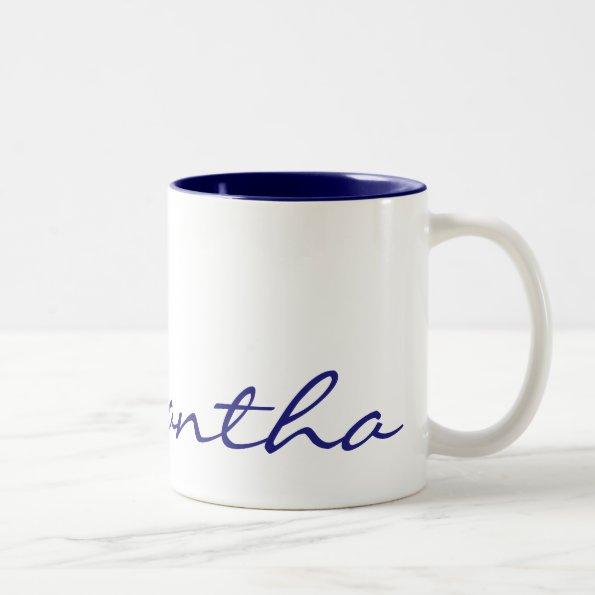elegant simple modern chic trendy monogram blue Two-Tone coffee mug