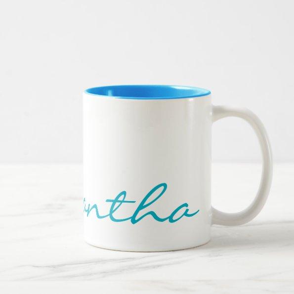 elegant simple modern chic trendy monogram teal Two-Tone coffee mug
