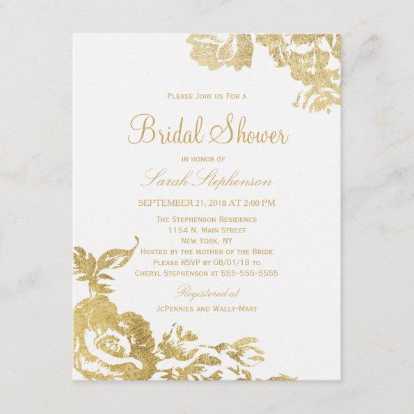 Elegant Simple Modern Floral Gold Bridal Shower Invitations
