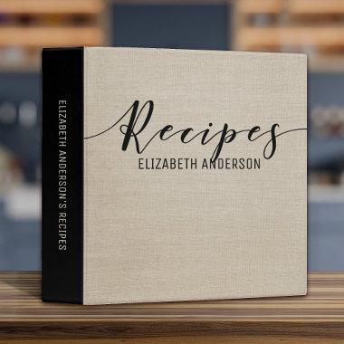 Elegant Simple Modern Linen Recipe Cookbook 3 Ring 3 Ring Binder