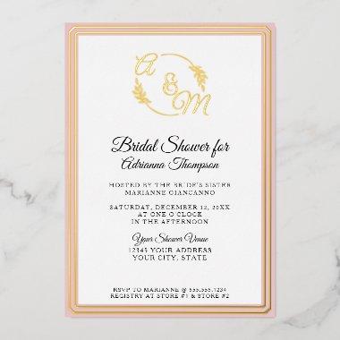 Elegant Simple Monogram Pink Gold  Foil