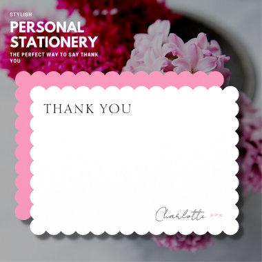 Elegant Simple Pink Scalloped Edge Thank You Invitations