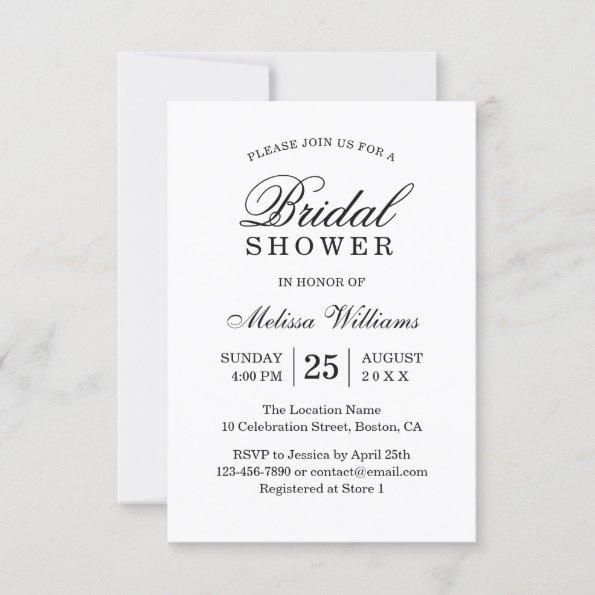 Elegant Simple Plain Black and White Bridal Shower Invitations