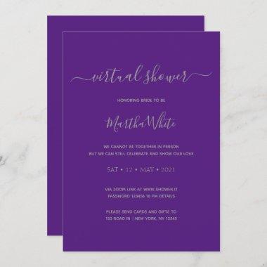 Elegant Simple Purple Silver Virtual Bridal Shower Invitations