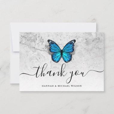 Elegant Simple Script Blue Butterfly Thank You Invitations
