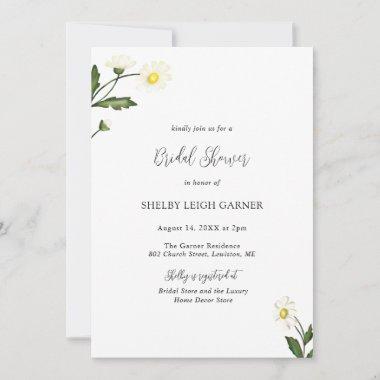 Elegant Simple White Daisy Floral Bridal Shower Invitations