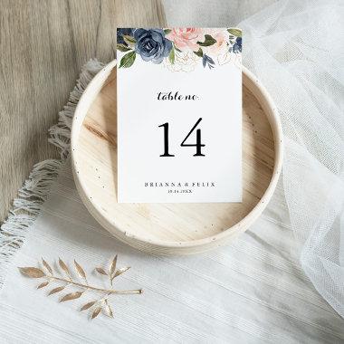 Elegant Simple Winter Floral Calligraphy Wedding Table Number