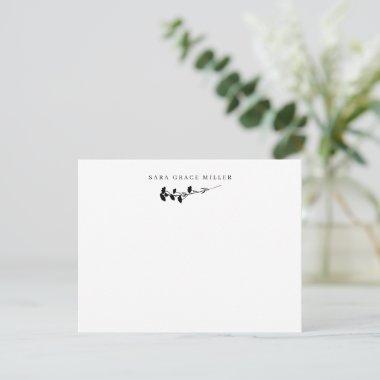 Elegant Single Stem Flower Black and White Flat Note Invitations