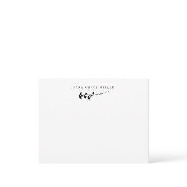 Elegant Single Stem Flower Black and White Flat Note Invitations