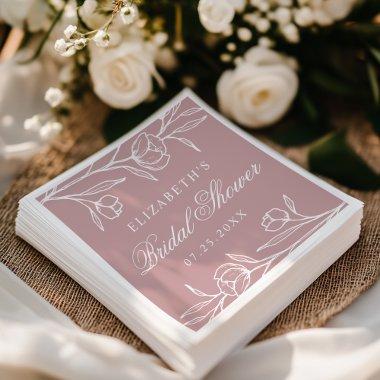 Elegant Sketched Floral Dusty Rose  Napkins