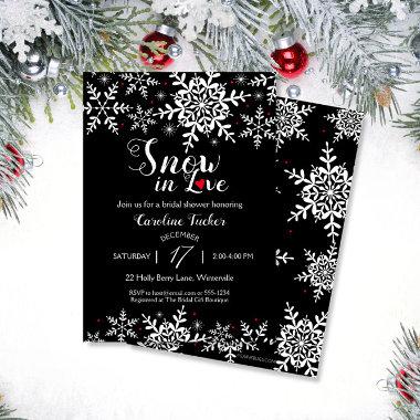 Elegant Snow in Love Winter Black Bridal Shower Invitations