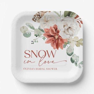 Elegant Snow in Love Winter Red  Paper Plates