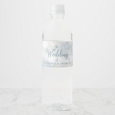Elegant Snowflakes Script Winter Wedding Water Bottle Label