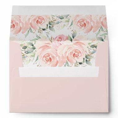 Elegant Soft Blush Pink Floral Invitations Wedding A7 Envelope