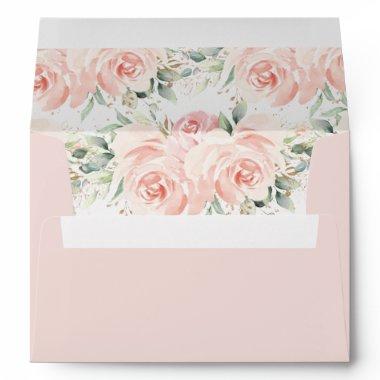 Elegant Soft Blush Pink Floral  Wedding A7 Envelope