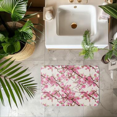 Elegant Soft Pink Cherry Blossom Florals  Bath Mat