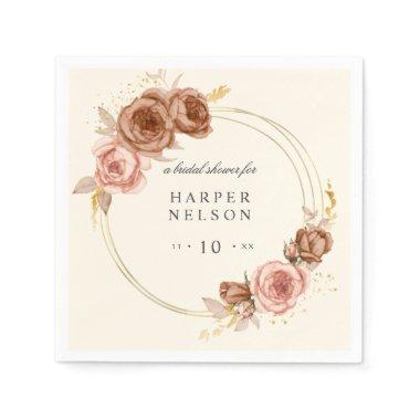 Elegant soft pink roses wreath bridal shower napkins