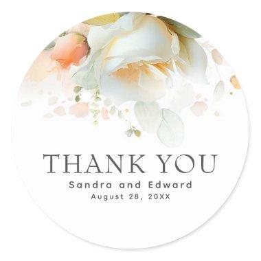 Elegant Soft Rose Flowers Botanical Thank You Classic Round Sticker