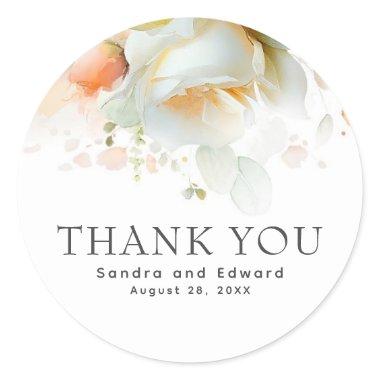 Elegant Soft Rose Flowers Botanical Thank You Classic Round Sticker